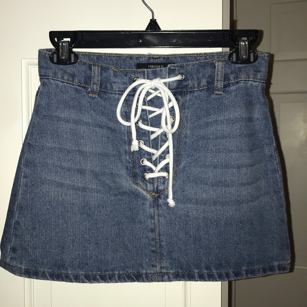 Lace Up Denim Skirt